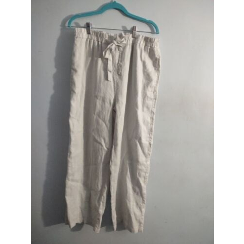 Linen By F&F Pants Women 10 Casual Pockets Drawstring Wide Straight Leg